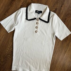 White Knitted collared Top